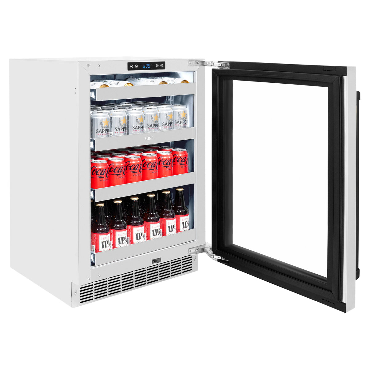 ZLINE - Autograph Edition 24 in. Touchstone 151 Can Beverage Fridge With Stainless Steel Glass Door And Matte Black Handle (RBSOZ-GS-24-MB)