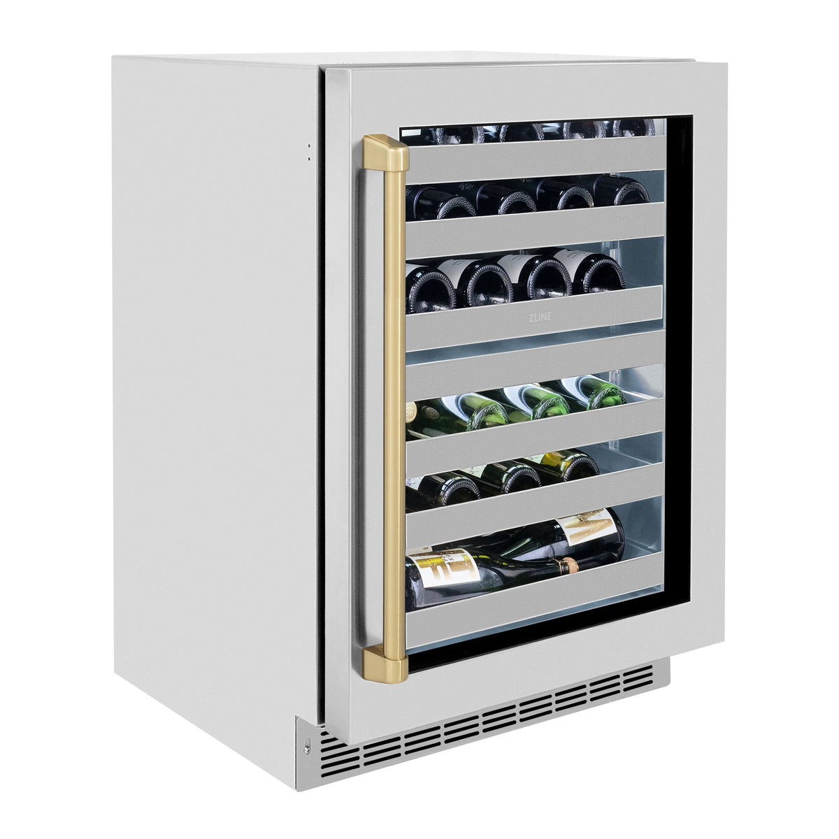 ZLINE - Autograph Edition 24 in. Touchstone Dual Zone 44 Bottle Wine Cooler With Stainless Steel Glass Door And Champagne Bronze Handle (RWDOZ-GS-24-CB)