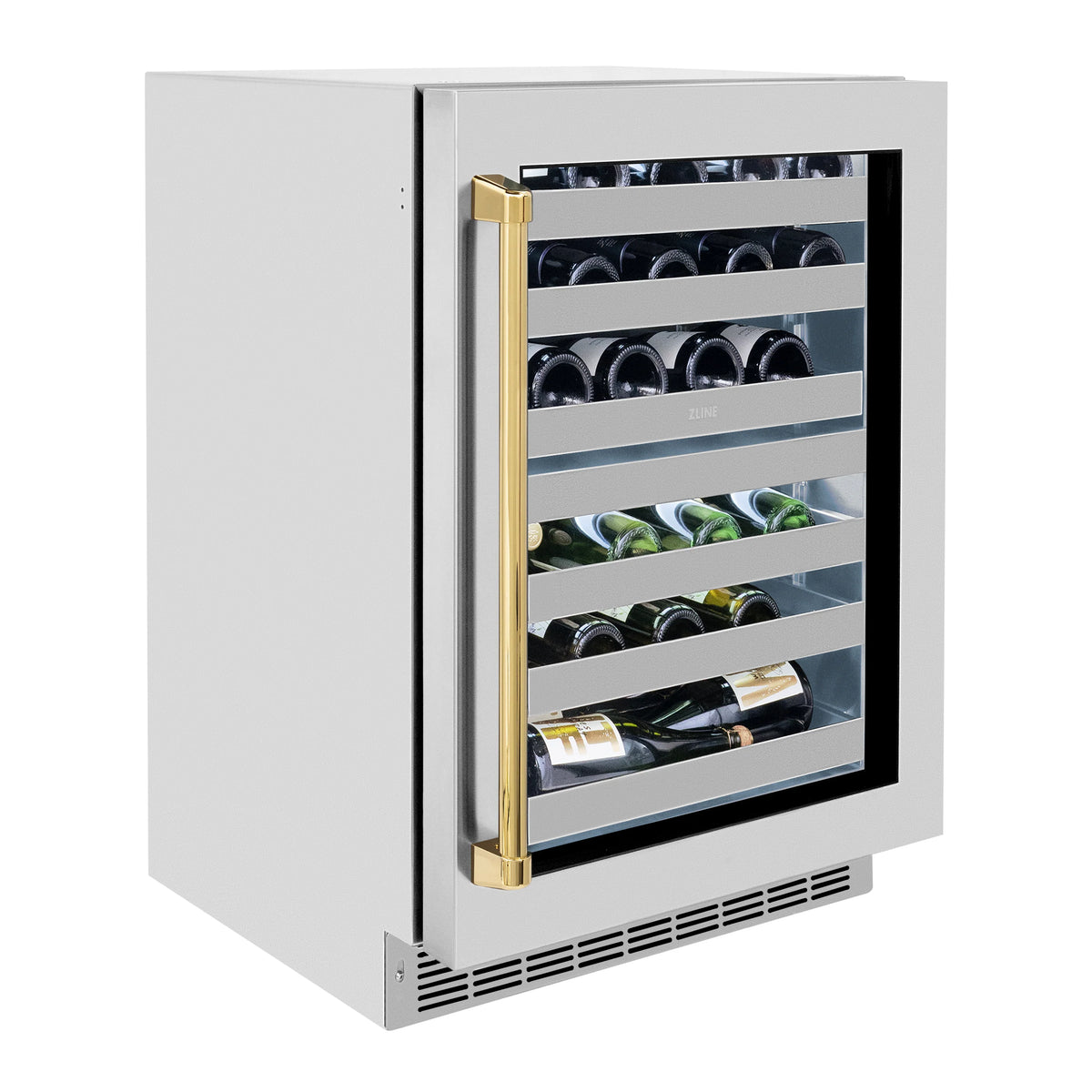 ZLINE - Autograph Edition 24 in. Touchstone Dual Zone 44 Bottle Wine Cooler With Stainless Steel Glass Door And Polished Gold Handle (RWDOZ-GS-24-G)