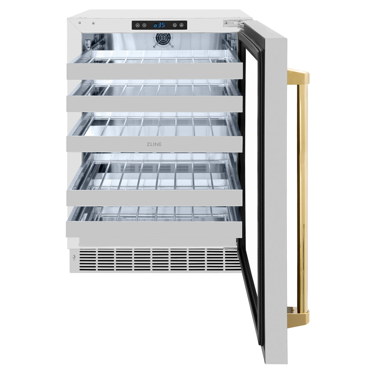 ZLINE - Autograph Edition 24 in. Touchstone Dual Zone 44 Bottle Wine Cooler With Stainless Steel Glass Door And Polished Gold Handle (RWDOZ-GS-24-G)