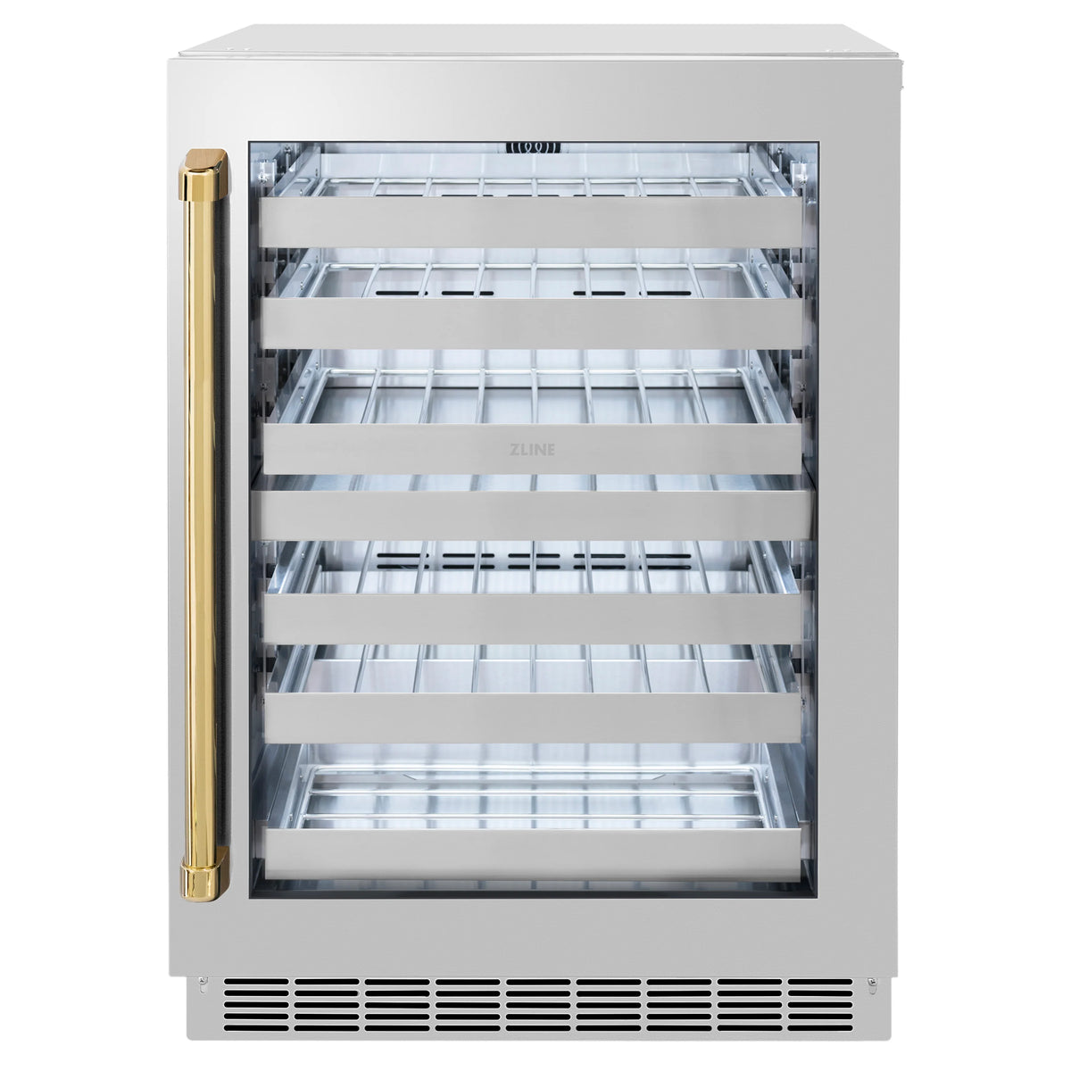 ZLINE - Autograph Edition 24 in. Touchstone Dual Zone 44 Bottle Wine Cooler With Stainless Steel Glass Door And Polished Gold Handle (RWDOZ-GS-24-G)