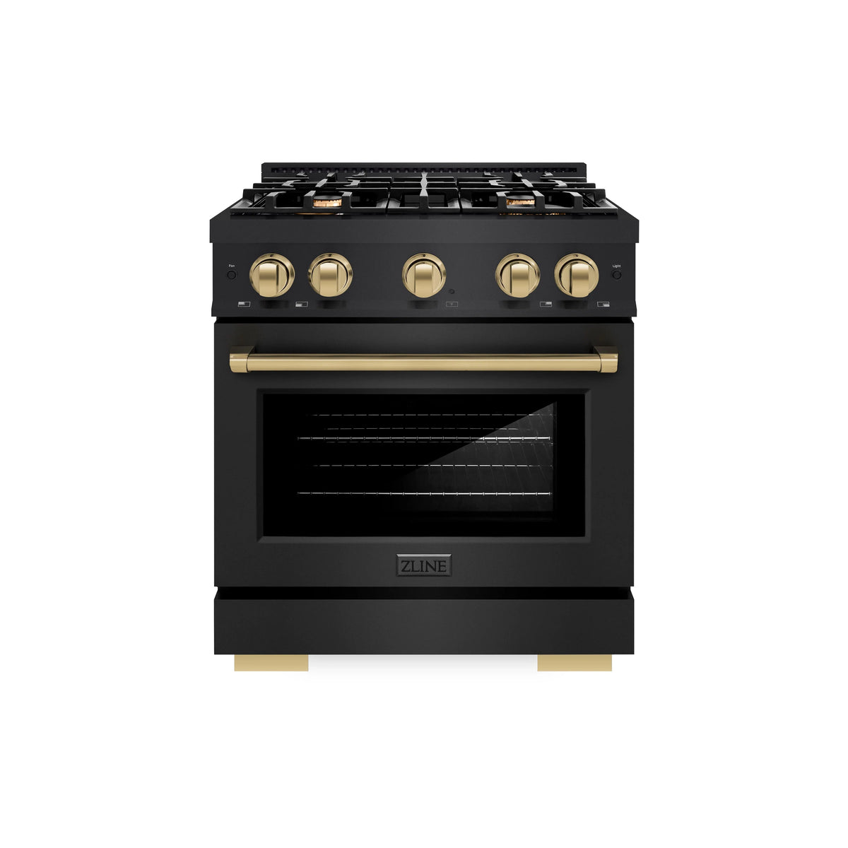 ZLINE - Autograph Edition 30 in. 4.2 cu. ft. Select Dual Fuel Range with 4 Burner Gas Cooktop and Electric Convection Oven in Black Stainless Steel with Champagne Bronze Accents