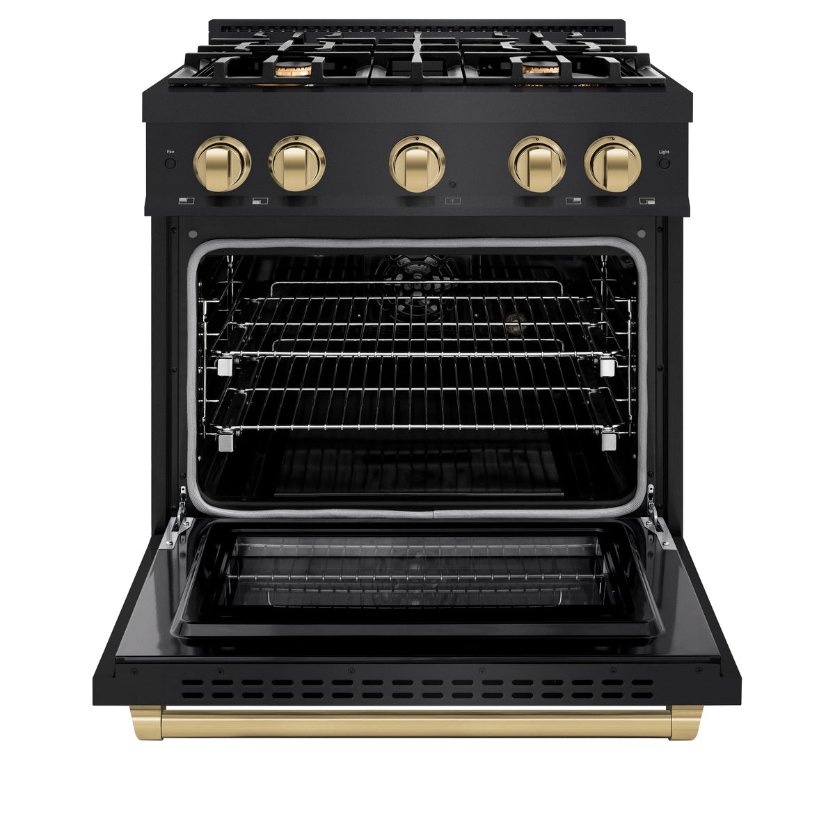ZLINE - Autograph Edition 30 in. 4.2 cu. ft. Select Dual Fuel Range with 4 Burner Gas Cooktop and Electric Convection Oven in Black Stainless Steel with Champagne Bronze Accents