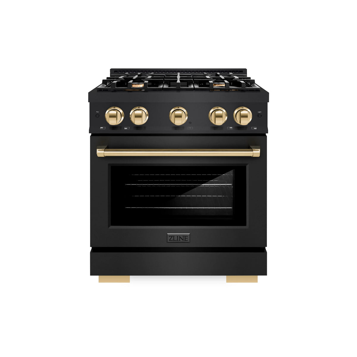 ZLINE - Autograph Edition 30 in. 4.2 cu. ft. Select Dual Fuel Range with 4 Burner Gas Cooktop and Electric Convection Oven in Black Stainless Steel with Polished Gold Accents
