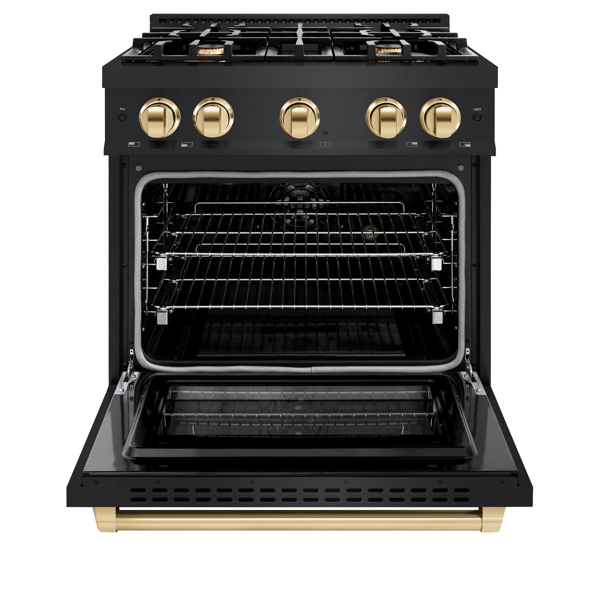 ZLINE - Autograph Edition 30 in. 4.2 cu. ft. Select Gas Range with 4 Burner Cooktop and Convection Gas Oven in Black Stainless Steel and Polished Gold Accents