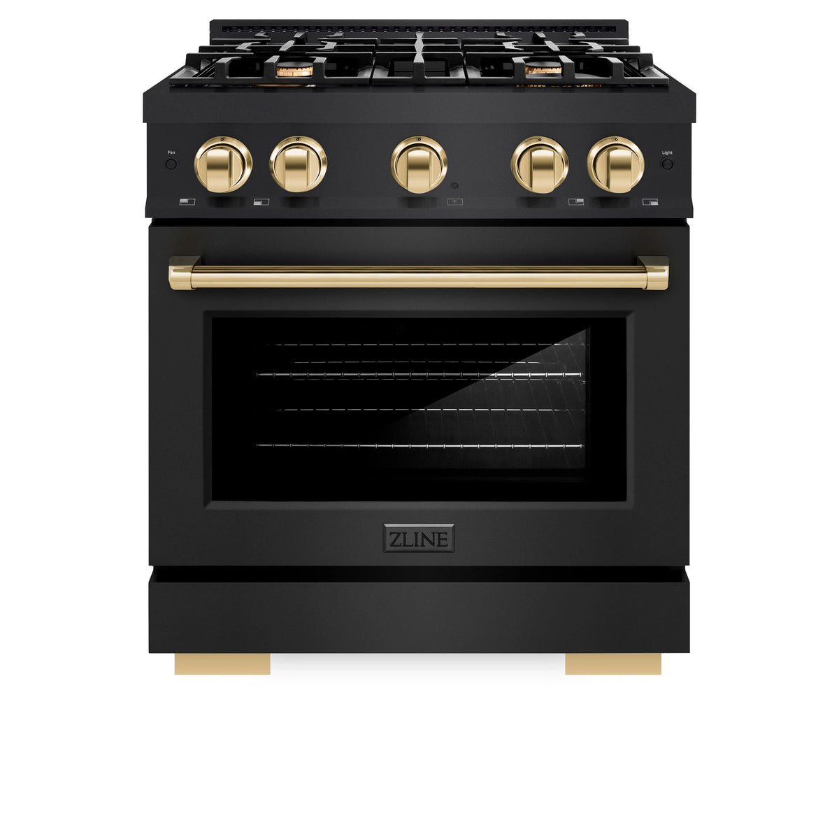 ZLINE - Autograph Edition 30 in. 4.2 cu. ft. Select Dual Fuel Range with 4 Burner Gas Cooktop and Electric Convection Oven in Black Stainless Steel with Polished Gold Accents