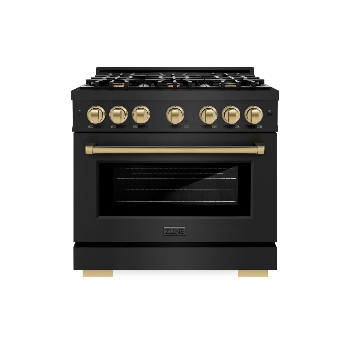 ZLINE - Autograph Edition 36 in. 5.2 cu. ft. Select Dual Fuel Range with 6 Burner Gas Cooktop and Electric Convection Oven in Black Stainless Steel with Champagne Bronze Accents