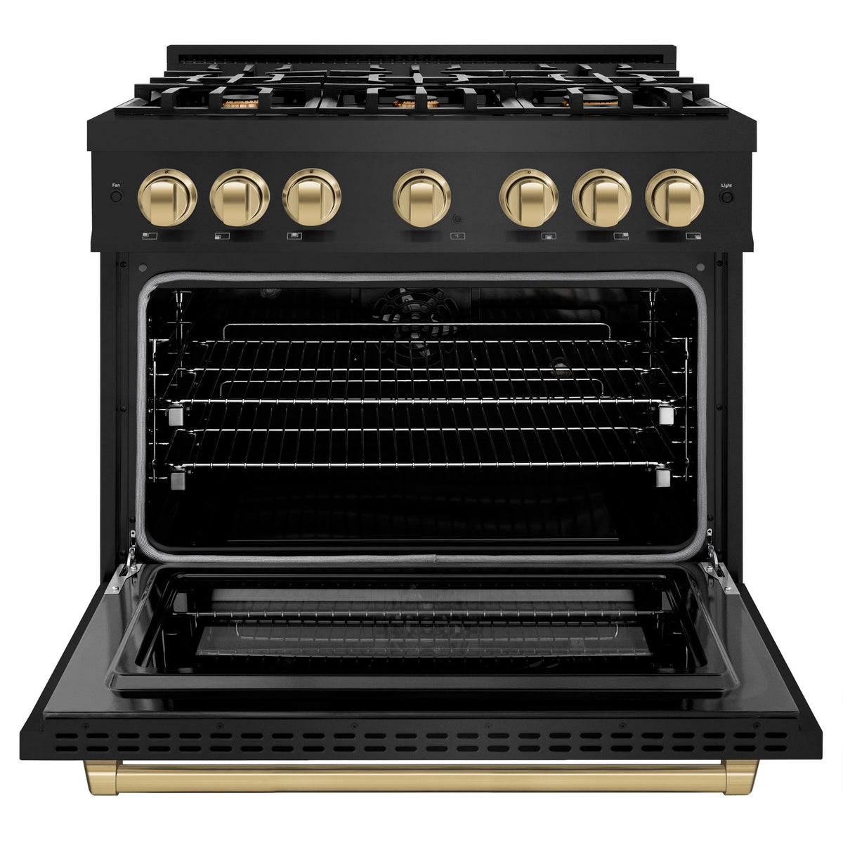ZLINE - Autograph Edition 36 in. 5.2 cu. ft. Select Dual Fuel Range with 6 Burner Gas Cooktop and Electric Convection Oven in Black Stainless Steel with Champagne Bronze Accents