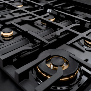 ZLINE - Autograph Edition 48 in. 6.7 cu. ft. Select Double Oven Dual Fuel Range with 8 Burner Gas Cooktop in Black Stainless Steel and Champagne Bronze Accents