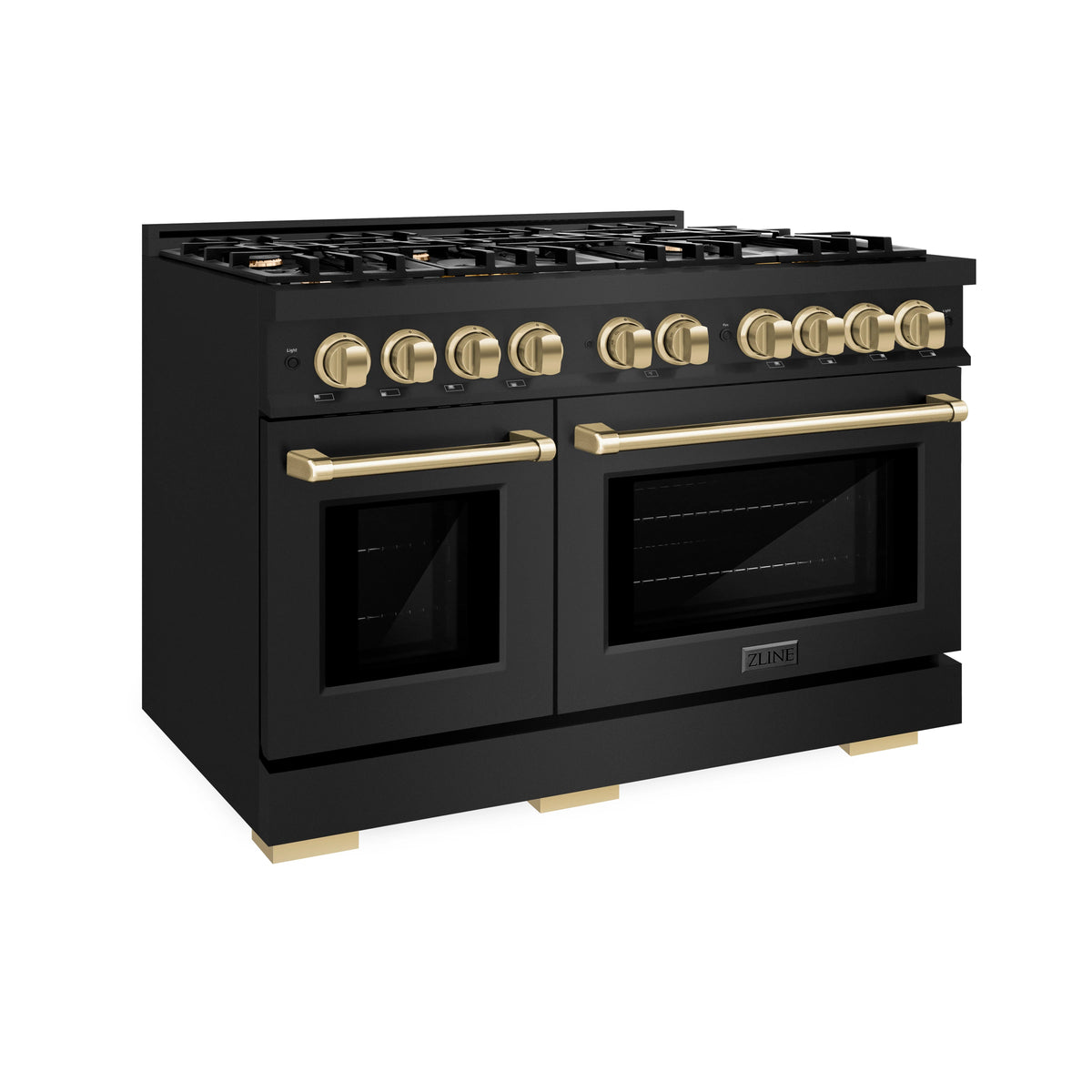ZLINE - Autograph Edition 48 in. 6.7 cu. ft. Select Double Oven Dual Fuel Range with 8 Burner Gas Cooktop in Black Stainless Steel and Champagne Bronze Accents