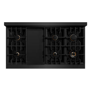 ZLINE - Autograph Edition 48 in. 6.7 cu. ft. Select Double Oven Dual Fuel Range with 8 Burner Gas Cooktop in Black Stainless Steel and Polished Gold Accents