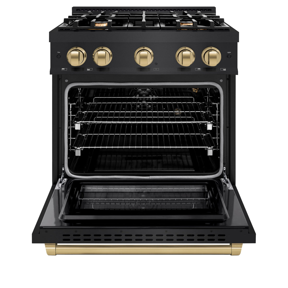 ZLINE - Autograph Edition 30 in. 4.2 cu. ft. Select Gas Range with 4 Burner Cooktop and Convection Gas Oven in Black Stainless Steel and Champagne Bronze Accents