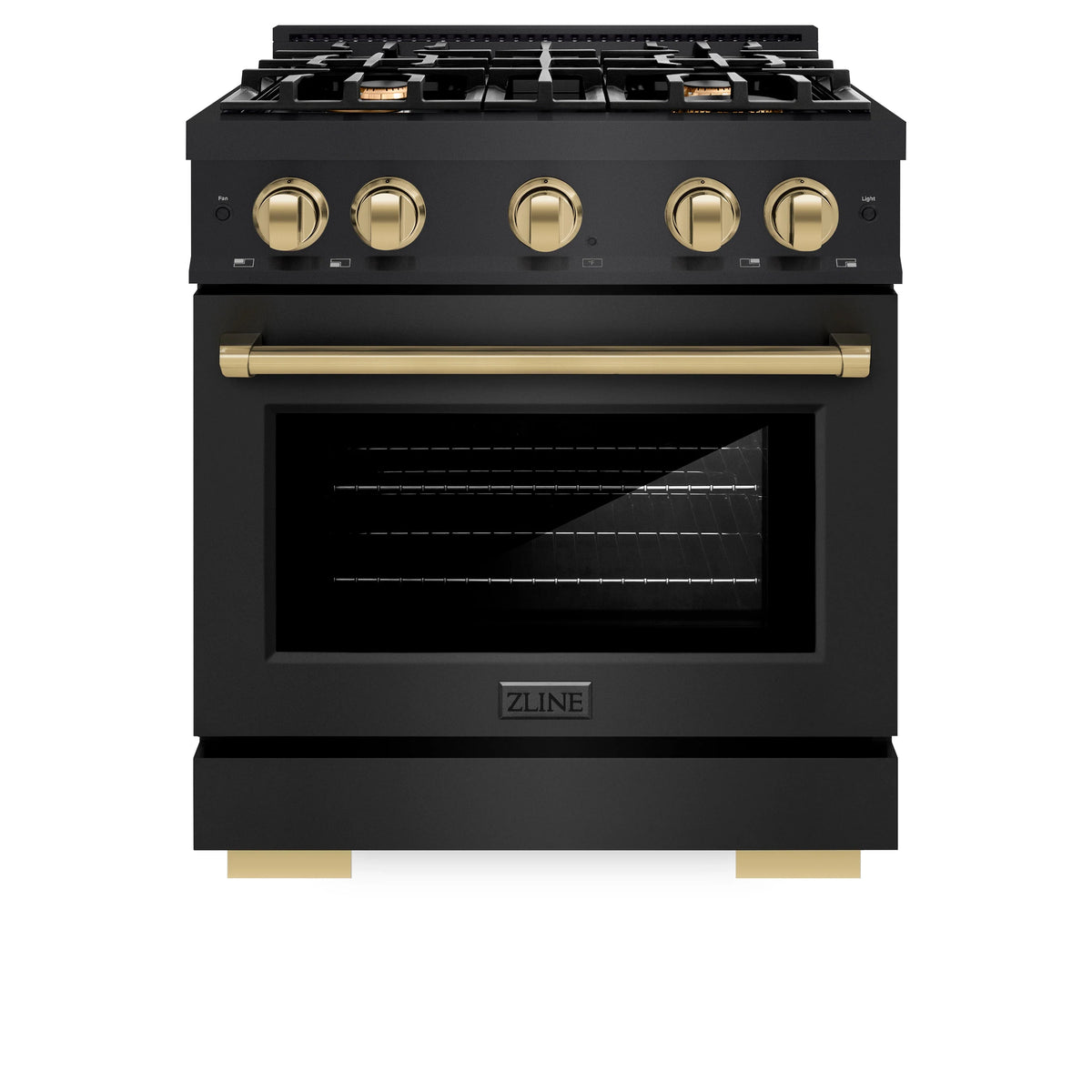 ZLINE - Autograph Edition 30 in. 4.2 cu. ft. Select Gas Range with 4 Burner Cooktop and Convection Gas Oven in Black Stainless Steel and Champagne Bronze Accents