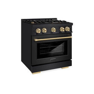 ZLINE - Autograph Edition 30 in. 4.2 cu. ft. Select Gas Range with 4 Burner Cooktop and Convection Gas Oven in Black Stainless Steel and Champagne Bronze Accents