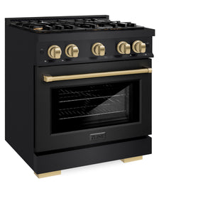 ZLINE - Autograph Edition 30 in. 4.2 cu. ft. Select Gas Range with 4 Burner Cooktop and Convection Gas Oven in Black Stainless Steel and Champagne Bronze Accents
