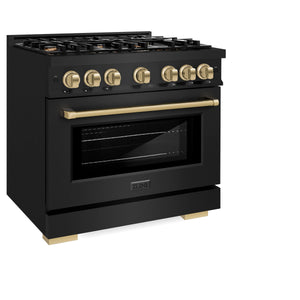 ZLINE - Autograph Edition 36 in. 5.2 cu. ft. Select Gas Range with 6 Burner Cooktop and Convection Gas Oven in Black Stainless Steel and Champagne Bronze Accents