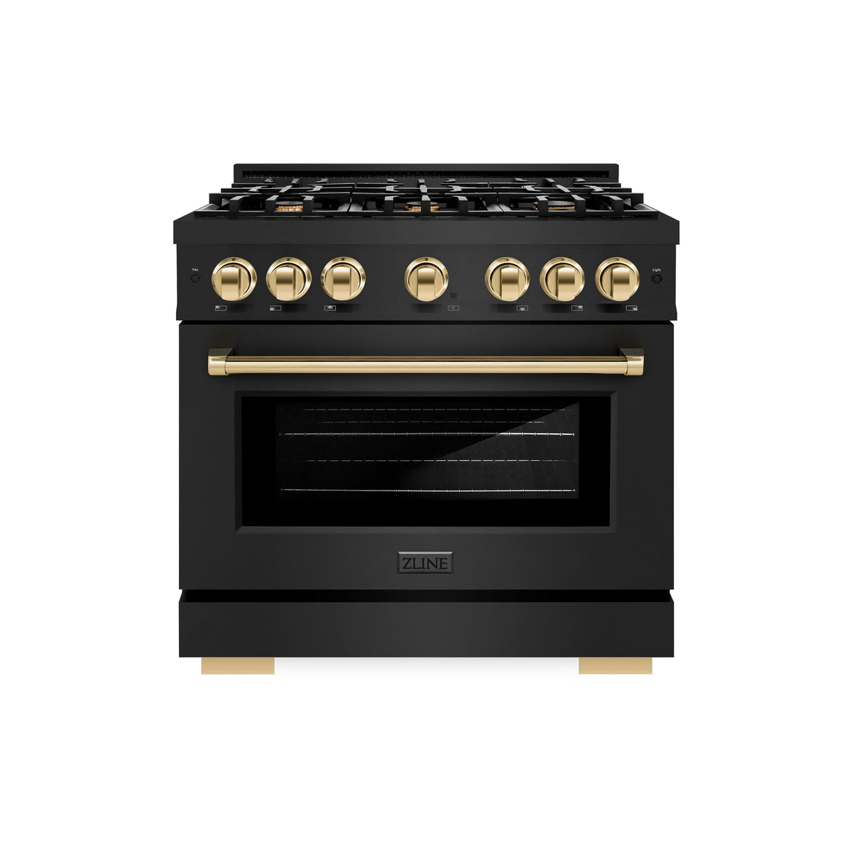 ZLINE - Autograph Edition 36 in. 5.2 cu. ft. Select Gas Range with 6 Burner Cooktop and Convection Gas Oven in Black Stainless Steel and Polished Gold Accents