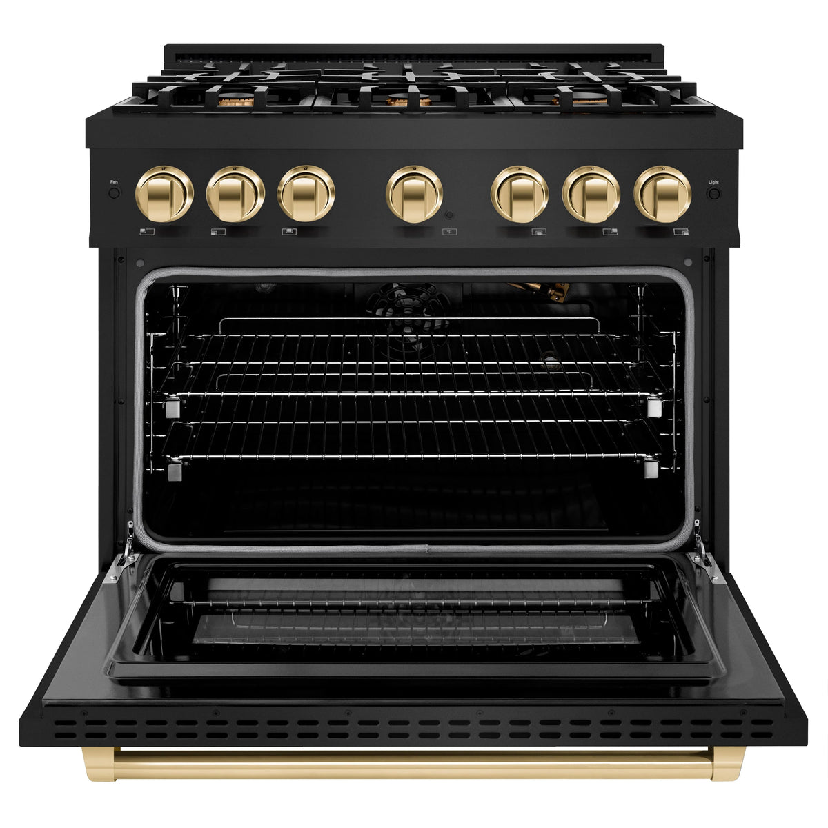 ZLINE - Autograph Edition 36 in. 5.2 cu. ft. Select Gas Range with 6 Burner Cooktop and Convection Gas Oven in Black Stainless Steel and Polished Gold Accents