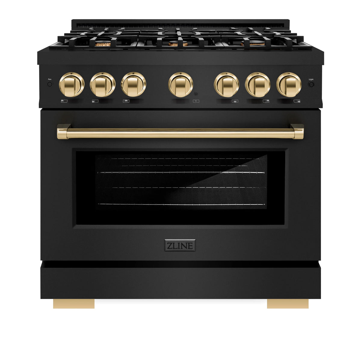 ZLINE - Autograph Edition 36 in. 5.2 cu. ft. Select Gas Range with 6 Burner Cooktop and Convection Gas Oven in Black Stainless Steel and Polished Gold Accents