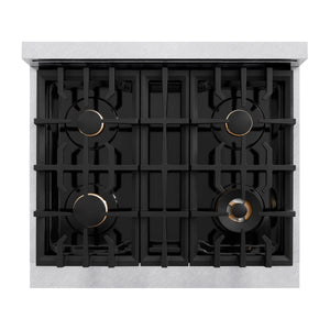 ZLINE - Autograph Edition 30 in. 4.2 cu. ft. Select Dual Fuel Range with 4 Burner Gas Cooktop and Electric Convection Oven in Satin Stainless Steel with Champagne Bronze Accents