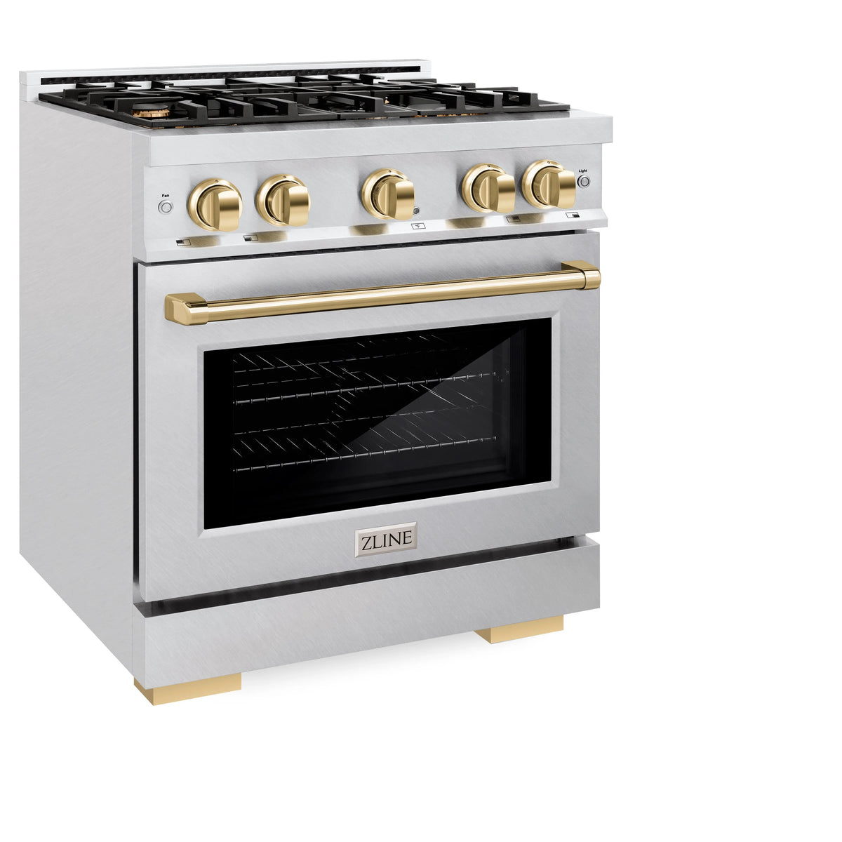 ZLINE - Autograph Edition 30 in. 4.2 cu. ft. Select Dual Fuel Range with 4 Burner Gas Cooktop and Electric Convection Oven in Satin Stainless Steel with Polished Gold Accents