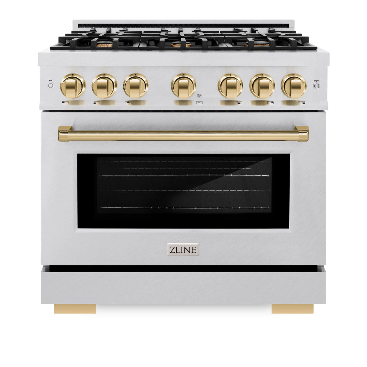 ZLINE - Autograph Edition 36 in. 5.2 cu. ft. Select Dual Fuel Range with 6 Burner Gas Cooktop and Electric Convection Oven in Satin Stainless Steel with Polished Gold Accents