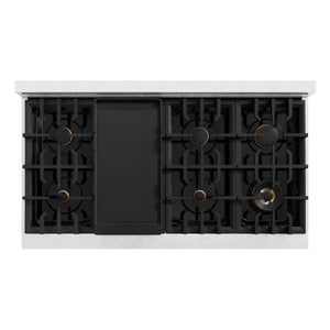 ZLINE - Autograph Edition 48 in. 6.7 cu. ft. Select Double Oven Dual Fuel Range with 8 Burner Gas Cooktop in Satin Stainless Steel and Polished Gold Accents