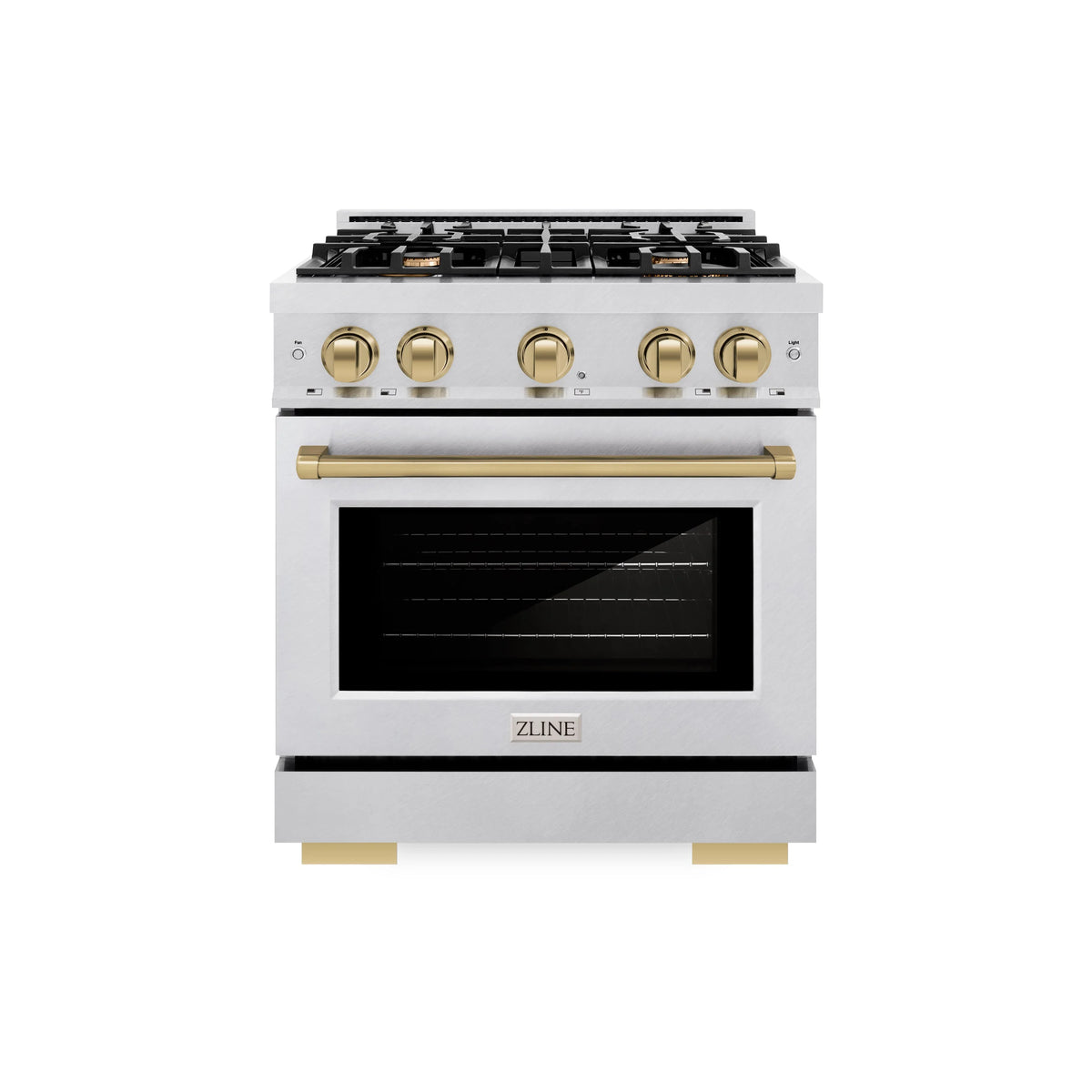 ZLINE - Autograph Edition 30 in. 4.2 cu. ft. Select Gas Range with 4 Burner Cooktop and Convection Gas Oven in Satin Stainless Steel and Champagne Bronze Accents