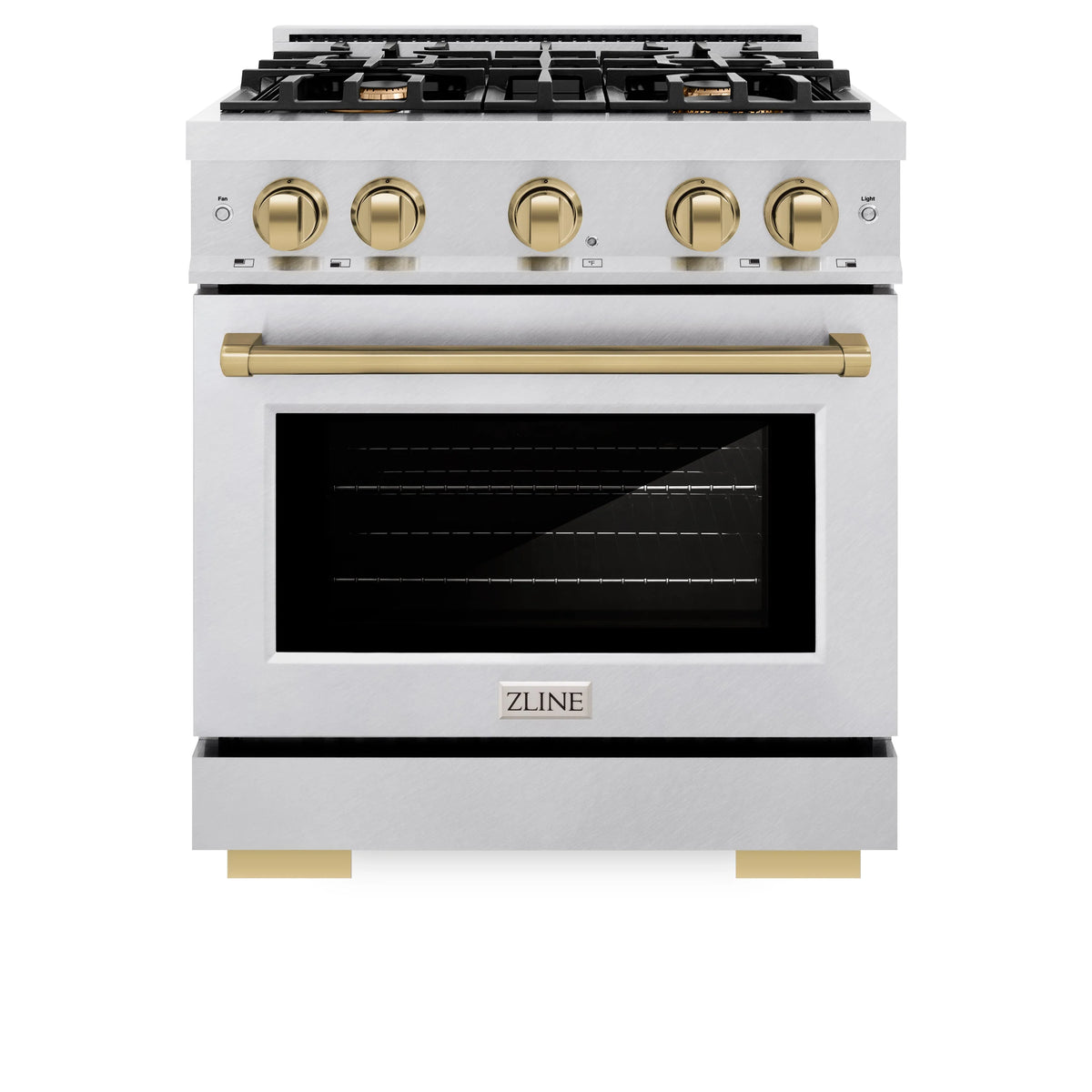 ZLINE - Autograph Edition 30 in. 4.2 cu. ft. Select Gas Range with 4 Burner Cooktop and Convection Gas Oven in Satin Stainless Steel and Champagne Bronze Accents
