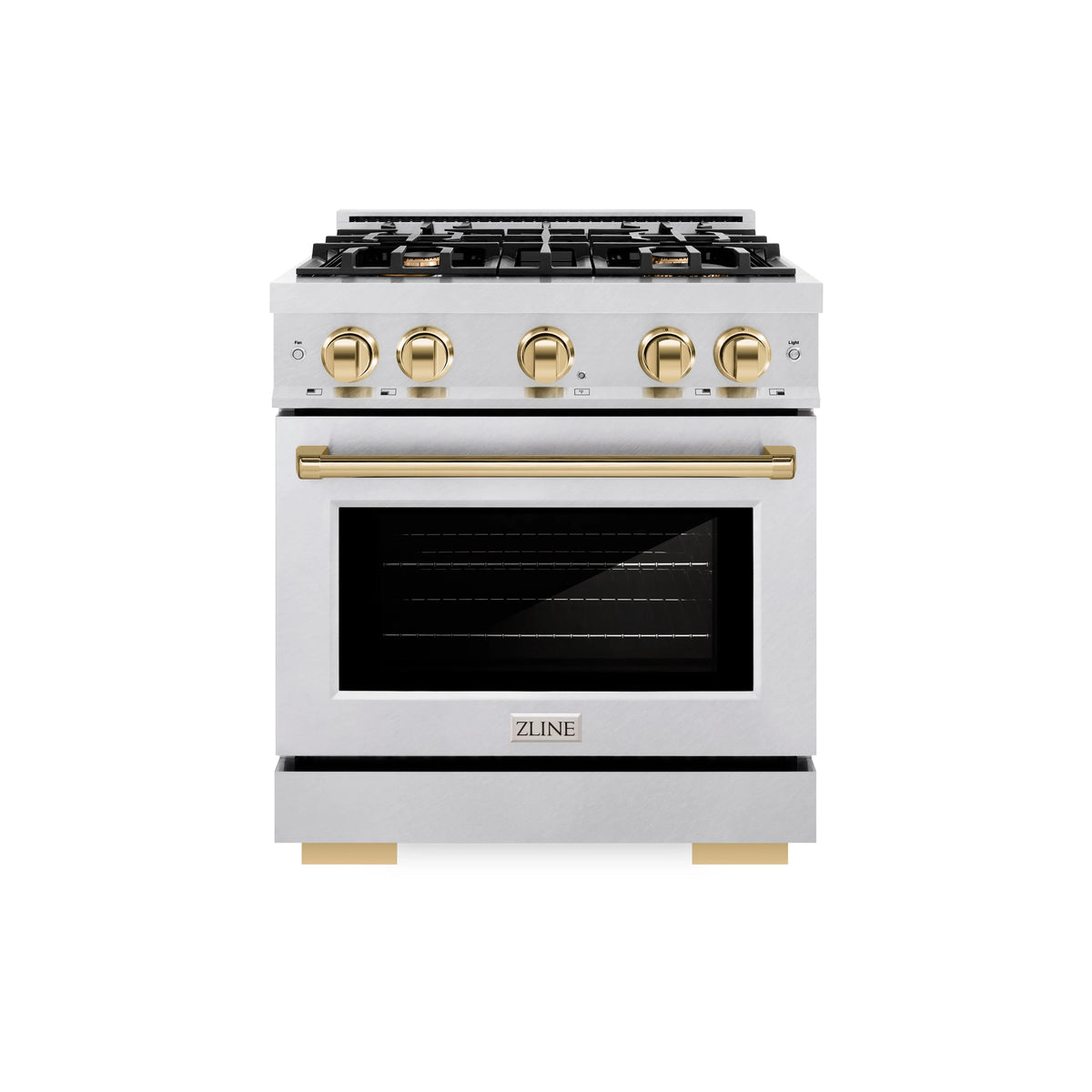 ZLINE - Autograph Edition 30 in. 4.2 cu. ft. Select Gas Range with 4 Burner Cooktop and Convection Gas Oven in Satin Stainless Steel and Polished Gold Accents