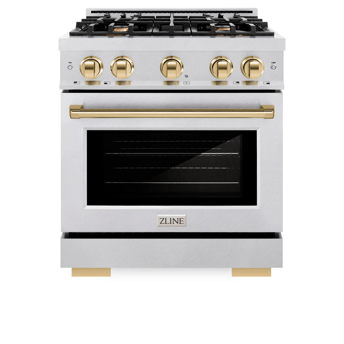 ZLINE - Autograph Edition 30 in. 4.2 cu. ft. Select Gas Range with 4 Burner Cooktop and Convection Gas Oven in Satin Stainless Steel and Polished Gold Accents