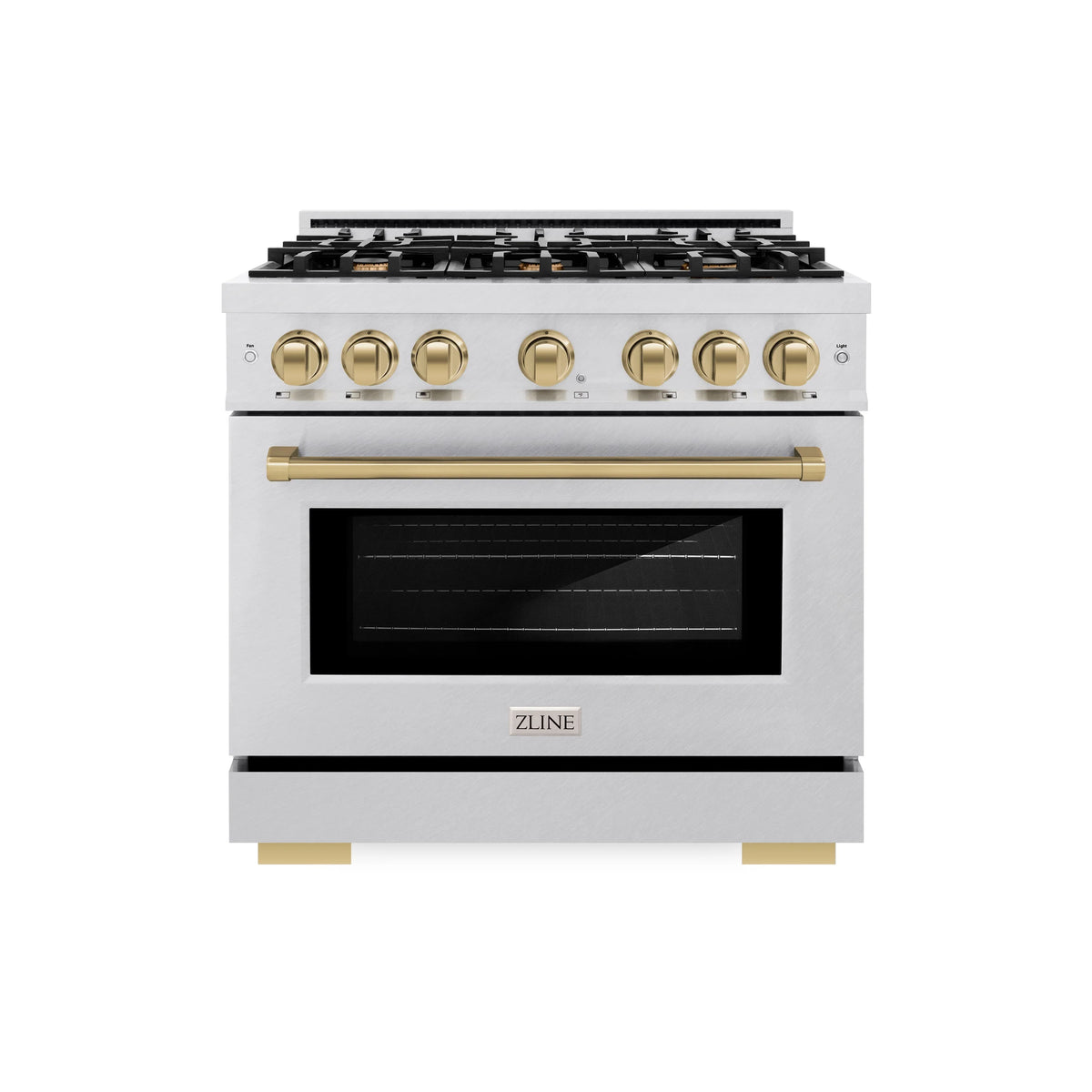 ZLINE - Autograph Edition 36 in. 5.2 cu. ft. Select Gas Range with 6 Burner Cooktop and Convection Gas Oven in Satin Stainless Steel and Champagne Bronze Accents
