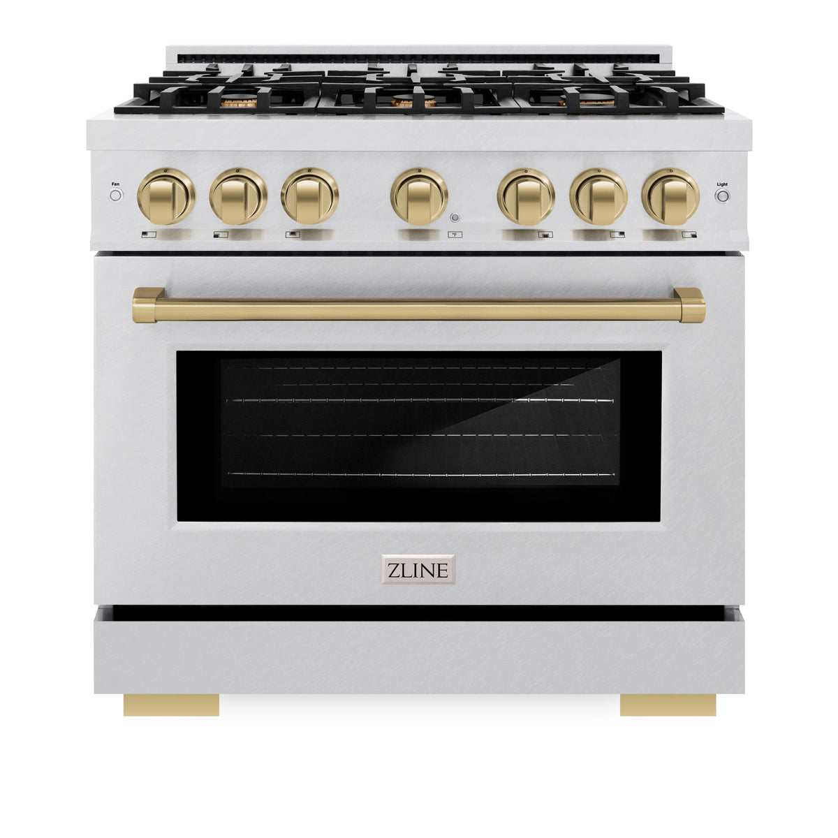 ZLINE - Autograph Edition 36 in. 5.2 cu. ft. Select Gas Range with 6 Burner Cooktop and Convection Gas Oven in Satin Stainless Steel and Champagne Bronze Accents