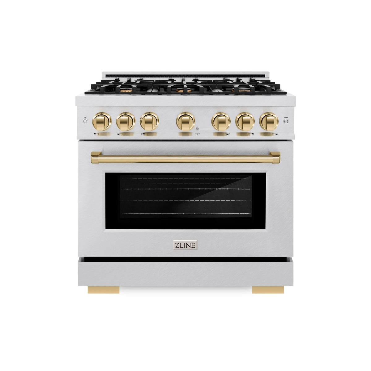 ZLINE - Autograph Edition 36 in. 5.2 cu. ft. Select Gas Range with 6 Burner Cooktop and Convection Gas Oven in Satin Stainless Steel and Polished Gold Accents