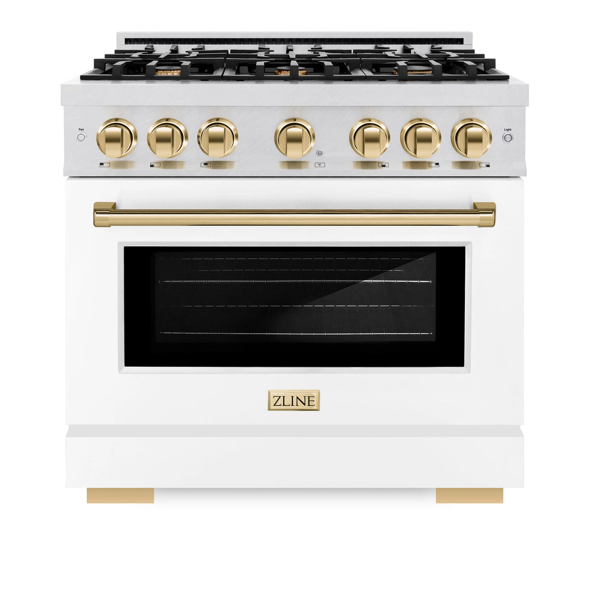 ZLINE - Autograph Edition 36 in. 5.2 cu. ft. Select Dual Fuel Range with 6 Burner Gas Cooktop and Electric Convection Oven in Satin Stainless Steel with White Matte Door and Polished Gold Accents