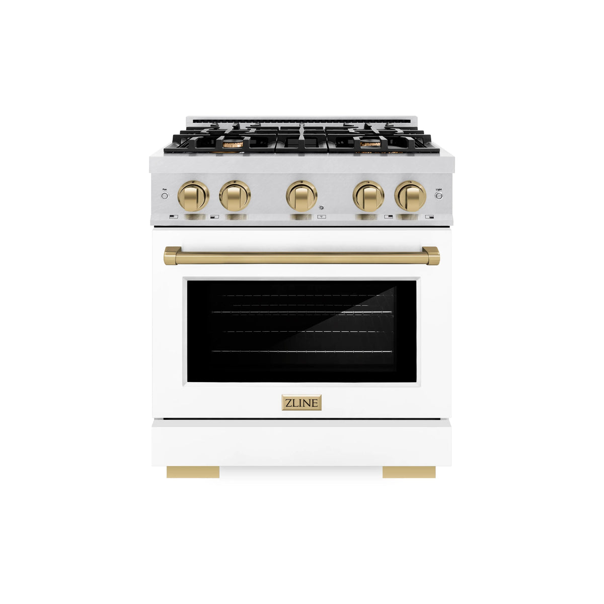 ZLINE - Autograph Edition 30 in. 4.2 cu. ft. Select Gas Range with 4 Burner Cooktop and Convection Gas Oven in Satin Stainless Steel with White Matte Door and Champagne Bronze Accents