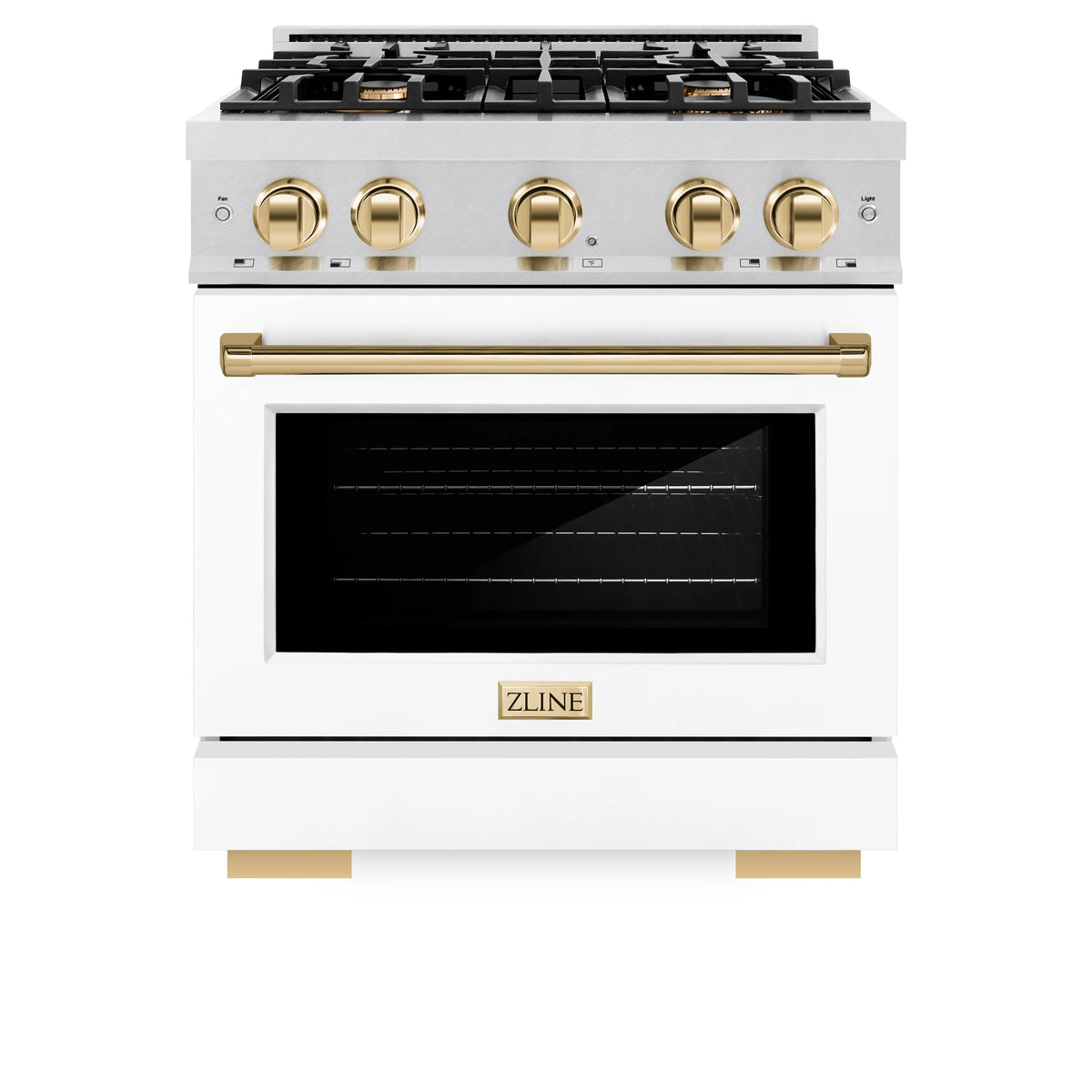 ZLINE - Autograph Edition 30 in. 4.2 cu. ft. Select Gas Range with 4 Burner Cooktop and Convection Gas Oven in Satin Stainless Steel with White Matte Door and Polished Gold Accents