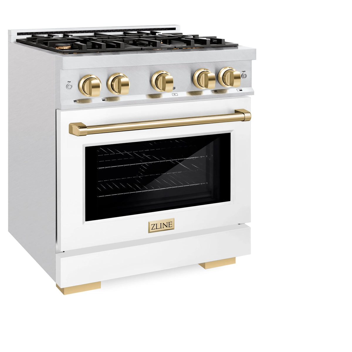 ZLINE - Autograph Edition 30 in. 4.2 cu. ft. Select Gas Range with 4 Burner Cooktop and Convection Gas Oven in Satin Stainless Steel with White Matte Door and Polished Gold Accents
