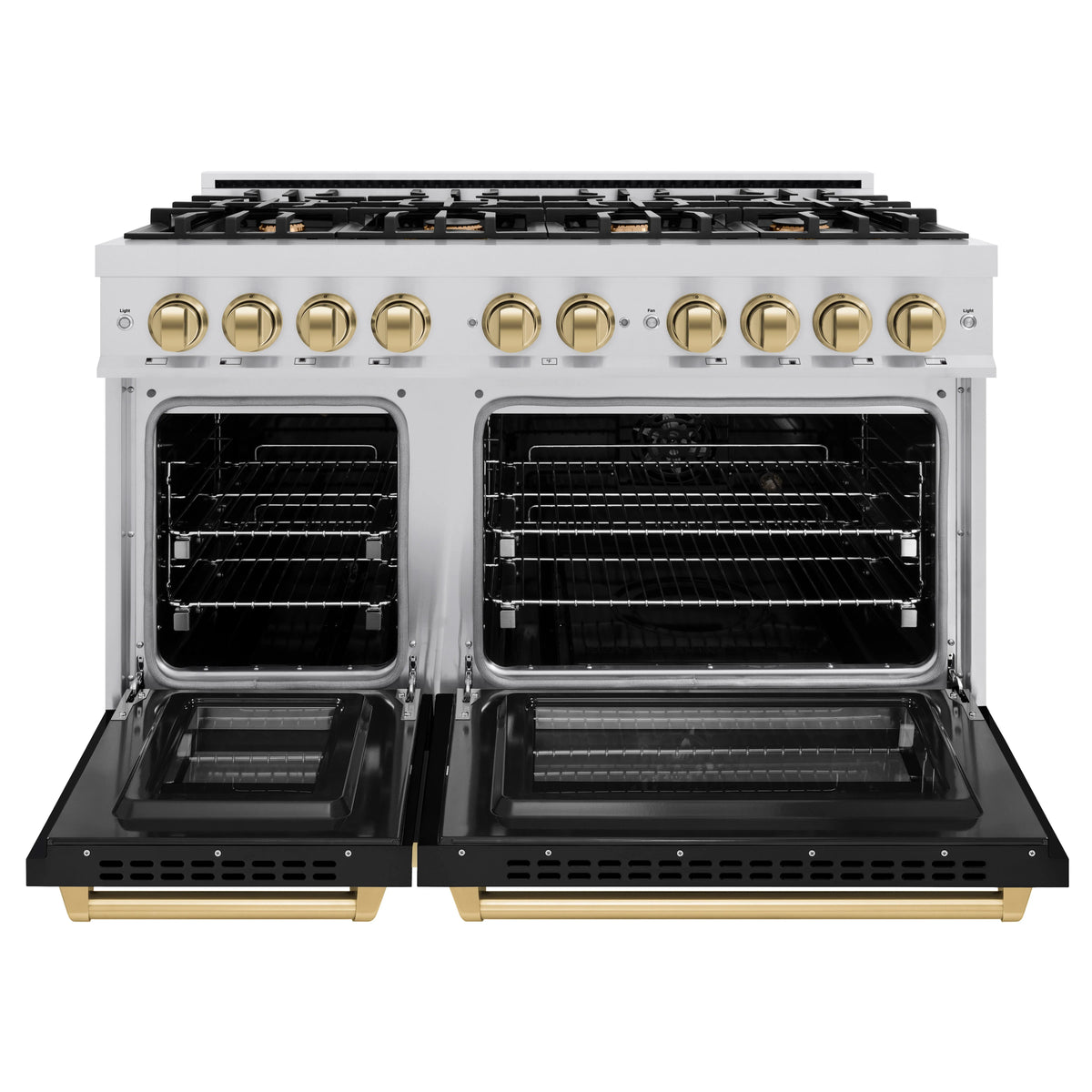 ZLINE - Autograph Edition 48 in. 6.7 cu. ft. Select Double Oven Dual Fuel Range with 8 Burner Gas Cooktop in Stainless Steel with Black Matte Doors and Champagne Bronze Accents