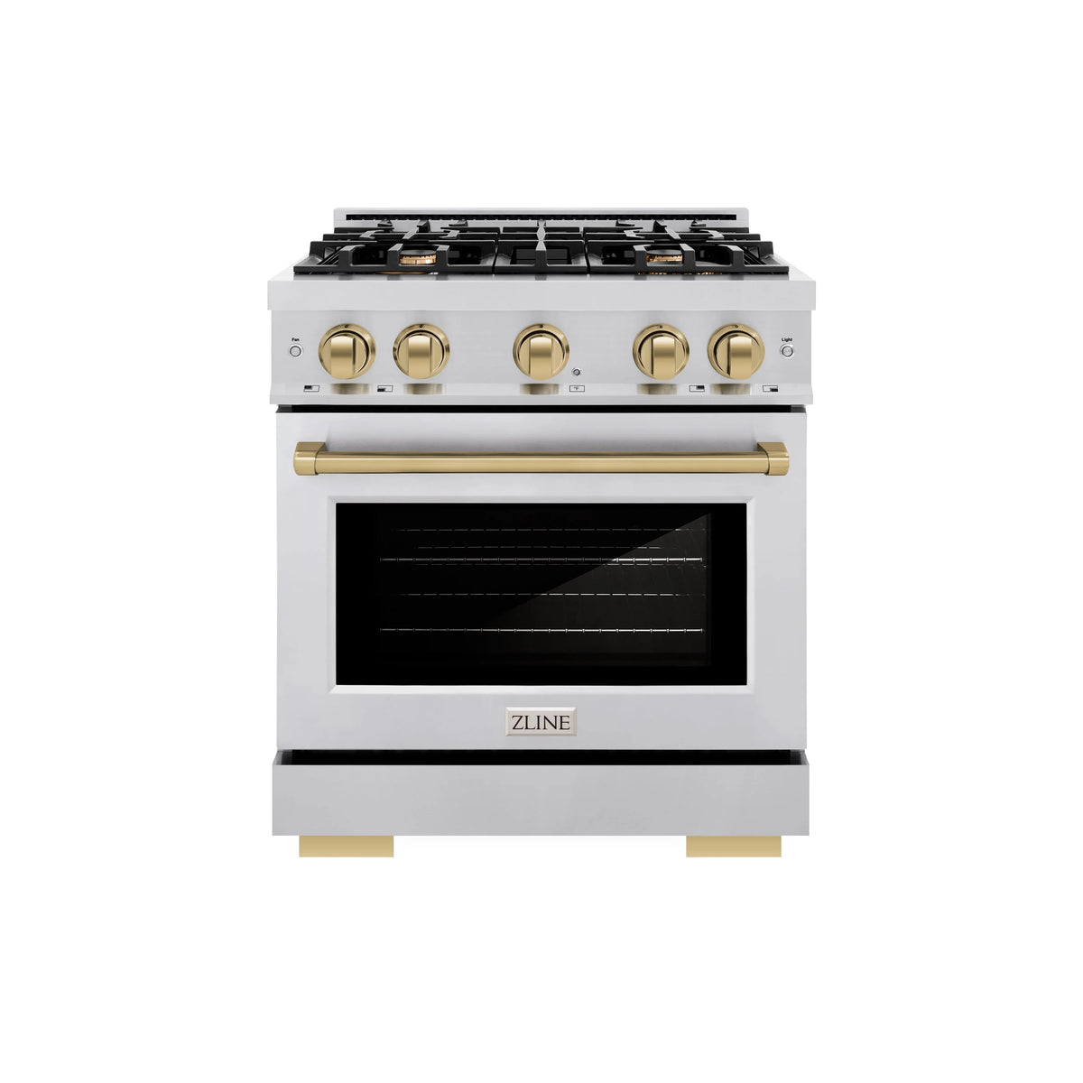 ZLINE - Autograph Edition 30 in. 4.2 cu. ft. Select Dual Fuel Range with 4 Burner Gas Cooktop and Electric Convection Oven in Stainless Steel with Champagne Bronze Accents