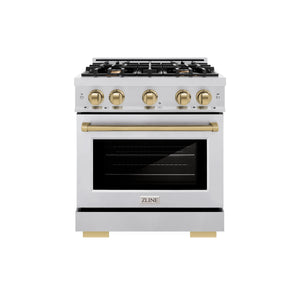 ZLINE - Autograph Edition 30 in. 4.2 cu. ft. Select Dual Fuel Range with 4 Burner Gas Cooktop and Electric Convection Oven in Stainless Steel with Champagne Bronze Accents