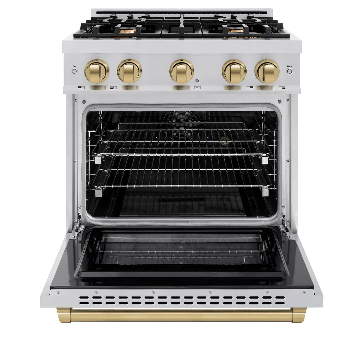 ZLINE - Autograph Edition 30 in. 4.2 cu. ft. Select Dual Fuel Range with 4 Burner Gas Cooktop and Electric Convection Oven in Stainless Steel with Champagne Bronze Accents