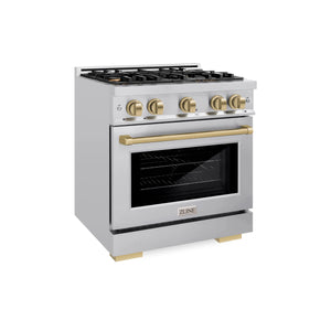 ZLINE - Autograph Edition 30 in. 4.2 cu. ft. Select Dual Fuel Range with 4 Burner Gas Cooktop and Electric Convection Oven in Stainless Steel with Champagne Bronze Accents
