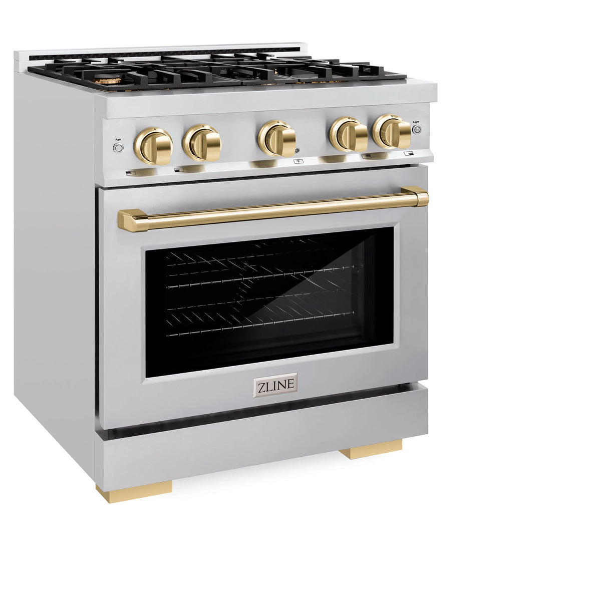 ZLINE - Autograph Edition 30 in. 4.2 cu. ft. Select Dual Fuel Range with 4 Burner Gas Cooktop and Electric Convection Oven in Stainless Steel with Polished Gold Accents