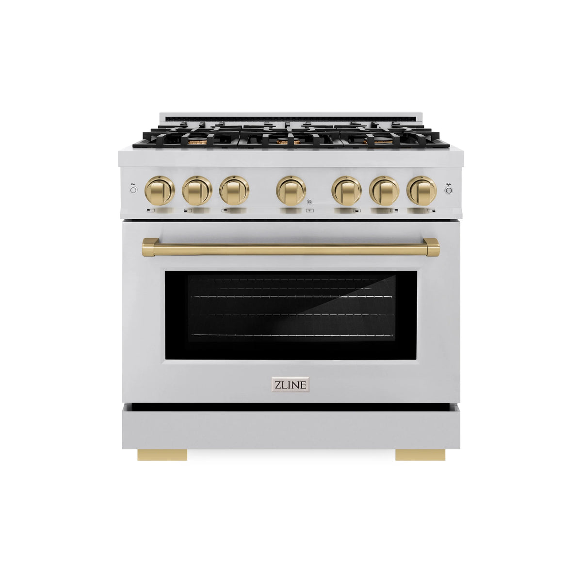 ZLINE - Autograph Edition 36 in. 5.2 cu. ft. Select Dual Fuel Range with 6 Burner Gas Cooktop and Electric Convection Oven in Stainless Steel with Champagne Bronze Accents