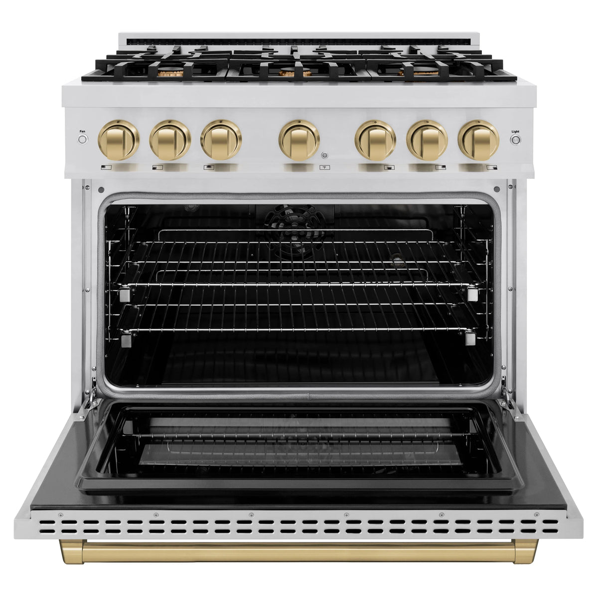 ZLINE - Autograph Edition 36 in. 5.2 cu. ft. Select Dual Fuel Range with 6 Burner Gas Cooktop and Electric Convection Oven in Stainless Steel with Champagne Bronze Accents