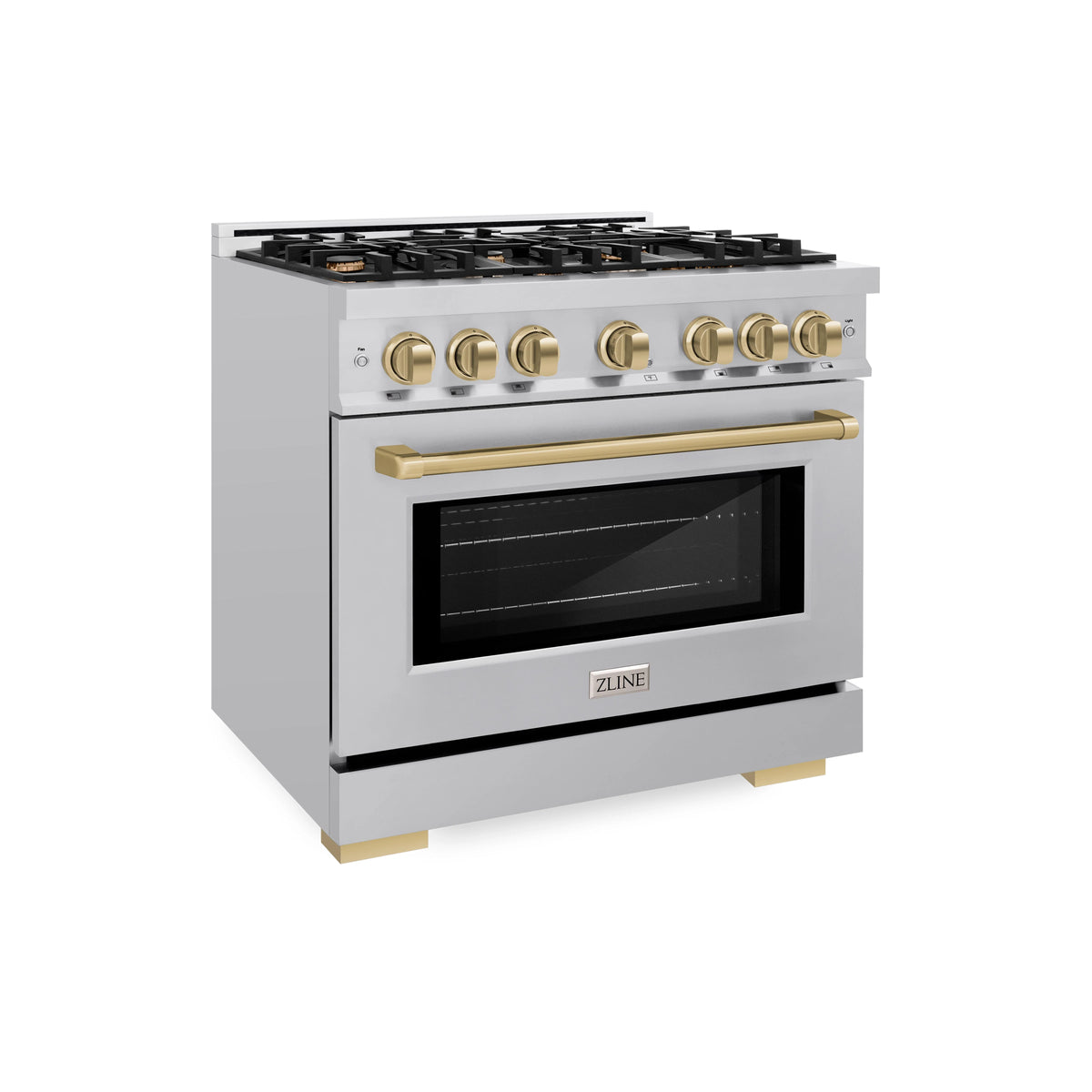 ZLINE - Autograph Edition 36 in. 5.2 cu. ft. Select Dual Fuel Range with 6 Burner Gas Cooktop and Electric Convection Oven in Stainless Steel with Champagne Bronze Accents