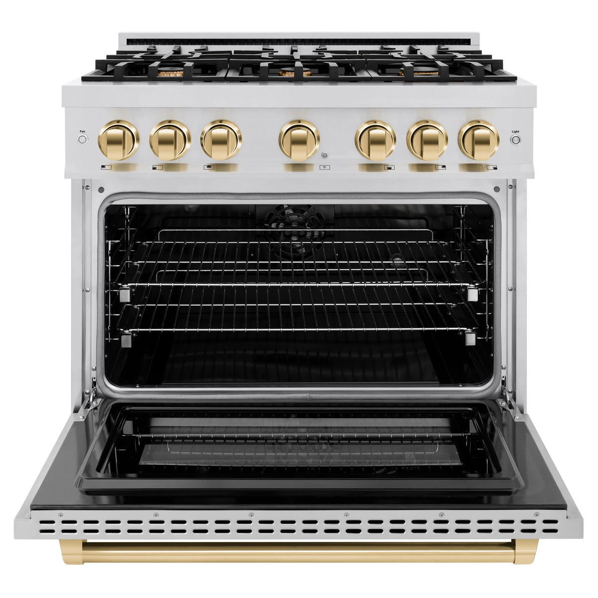 ZLINE - Autograph Edition 36 in. 5.2 cu. ft. Select Dual Fuel Range with 6 Burner Gas Cooktop and Electric Convection Oven in Stainless Steel with Polished Gold Accents