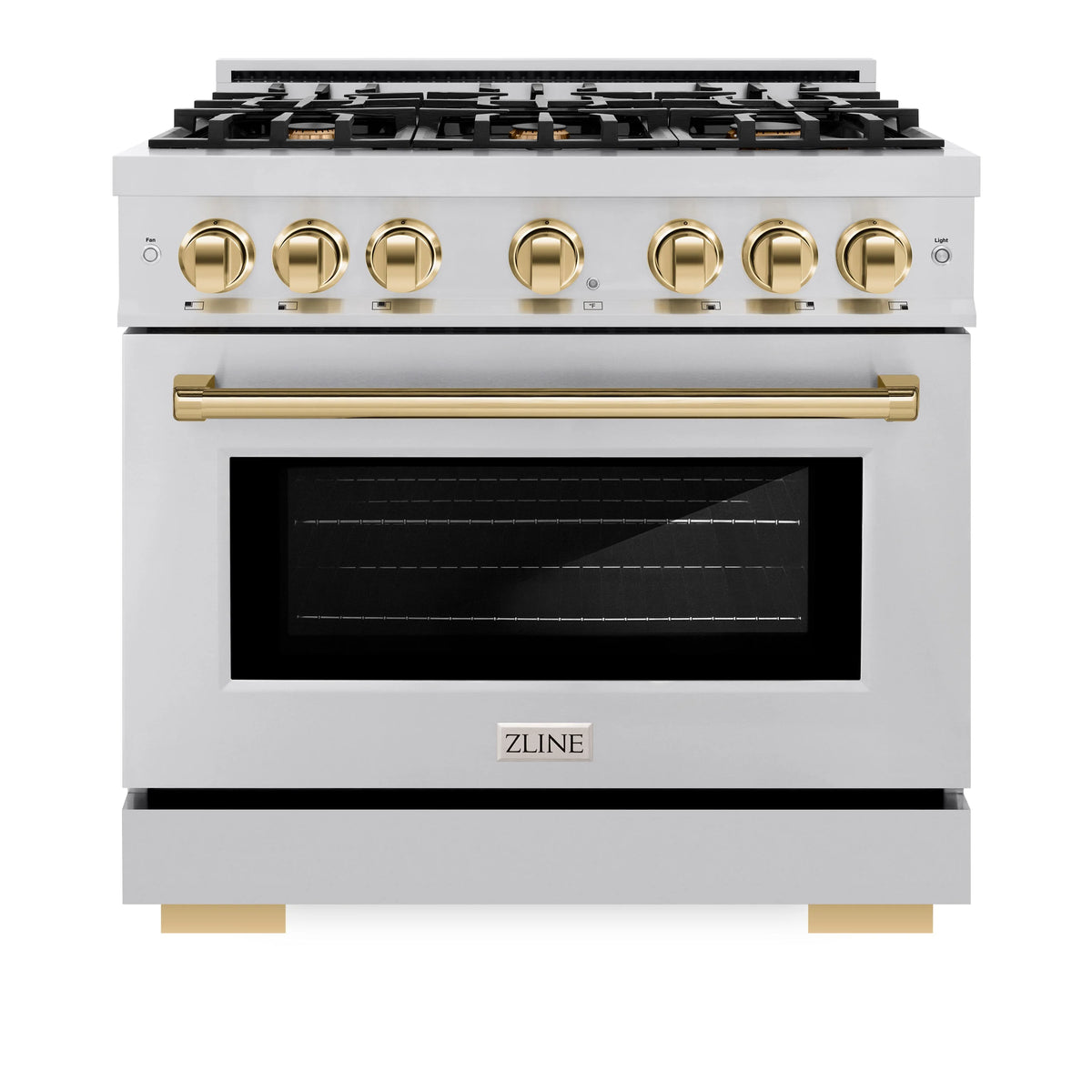 ZLINE - Autograph Edition 36 in. 5.2 cu. ft. Select Dual Fuel Range with 6 Burner Gas Cooktop and Electric Convection Oven in Stainless Steel with Polished Gold Accents