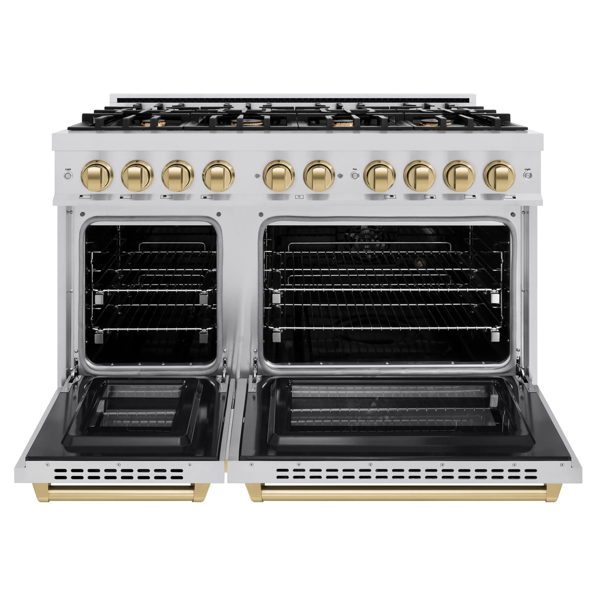 ZLINE - Autograph Edition 48 in. 6.7 cu. ft. Select Double Oven Dual Fuel Range with 8 Burner Gas Cooktop in Stainless Steel and Champagne Bronze Accents